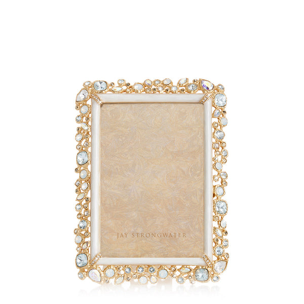 Load image into Gallery viewer, Jay Strongwater Emery Bejeweled 4" x 6" Picture Frame - White Opal
