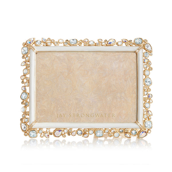 Load image into Gallery viewer, Jay Strongwater Leslie Bejeweled 5" x 7" Picture Frame - White Opal
