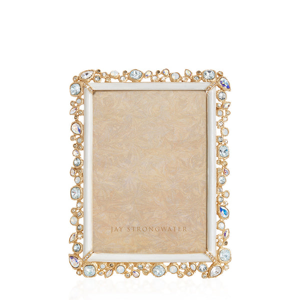 Load image into Gallery viewer, Jay Strongwater Leslie Bejeweled 5" x 7" Picture Frame - White Opal
