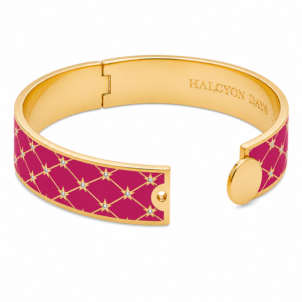 Load image into Gallery viewer, Halcyon Days Star Sparkle Trellis Hinged Bangle in Pink Tourmaline &amp; Gold
