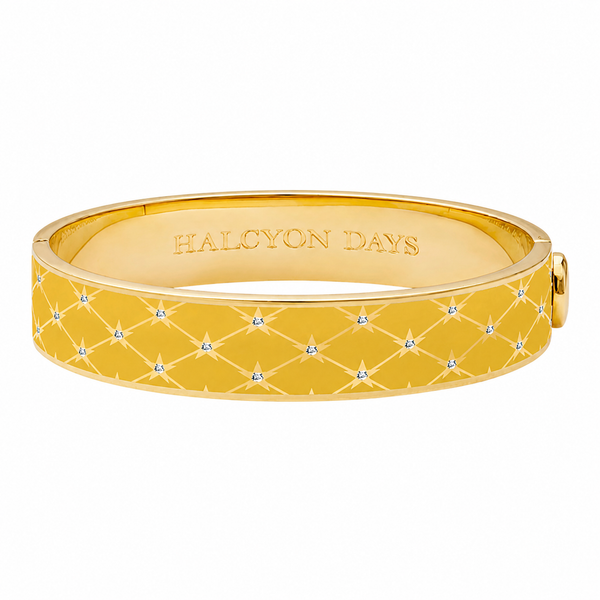 Load image into Gallery viewer, Halcyon Days Star Sparkle Trellis Hinged Bangle in Radiant Yellow &amp; Gold
