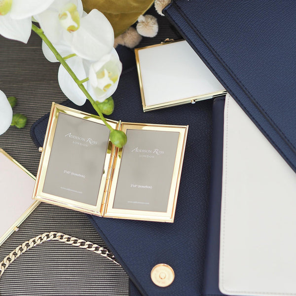 Load image into Gallery viewer, Addison Ross Powder Blue &amp; Gold Travel Frame - 2 x 3 in - Double Frame
