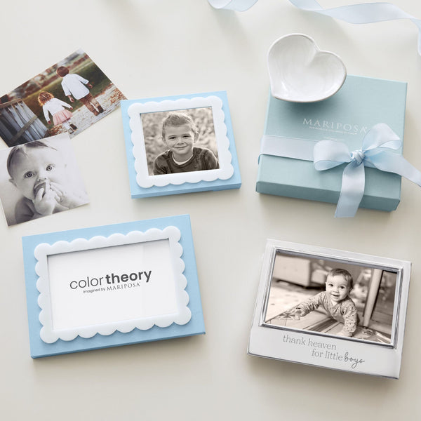 Load image into Gallery viewer, Mariposa Sky Blue with White Scalloped Acrylic Border 4x6 Frame
