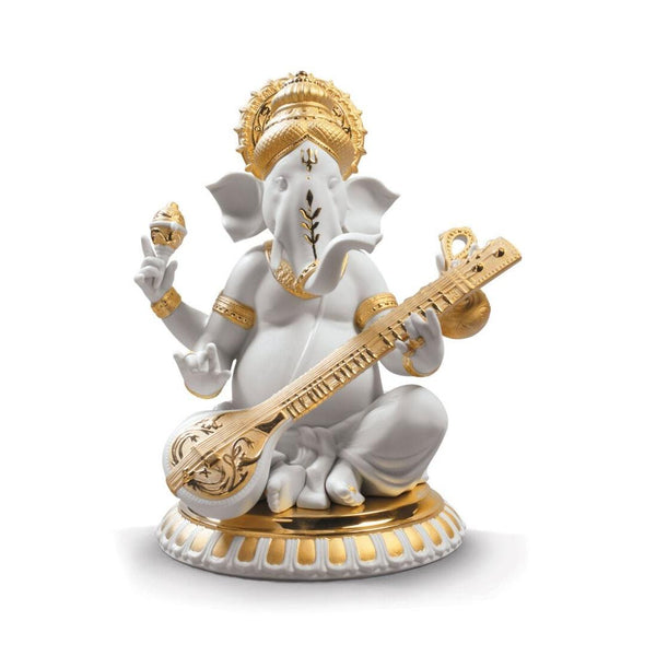 Load image into Gallery viewer, Lladro Veena Ganesha Figurine - Golden Lustre
