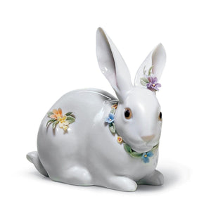 Lladro Attentive Bunny with Flowers Figurine
