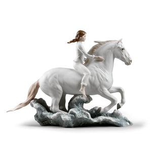 Lladro Riding her horse on the seashore Horse & Woman Figurine