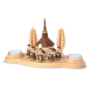 Müller - Mueller - Candleholder Seiffen Church And Carolers, Natural