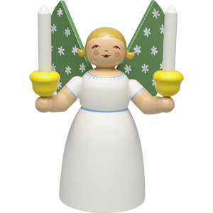 Wendt & Kuhn Angel Holding Candles, White, Size 3, with Wooden Candles Figurine