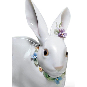 Lladro Attentive Bunny with Flowers Figurine