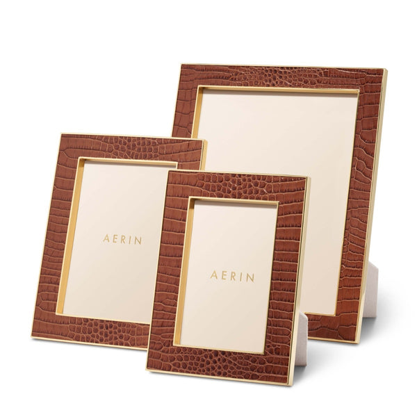 Load image into Gallery viewer, AERIN Classic Croc Leather Frame, Chestnut, 4x6
