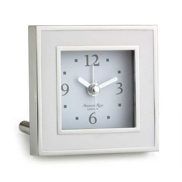 Load image into Gallery viewer, Addison Ross White &amp; Silver Square Silent Alarm Clock
