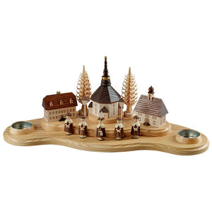 Müller - Mueller - Candleholder Seiffen Village, Large Natural