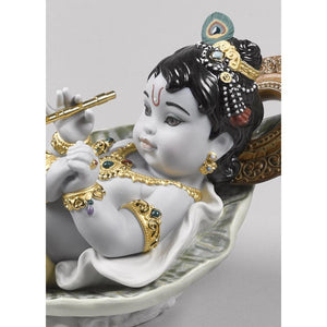 Lladro Krishna On Leaf Figurine