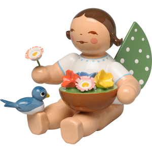 Wendt & Kuhn Angel with Basket of Flowers and Bird, Sitting, without Base Figurine