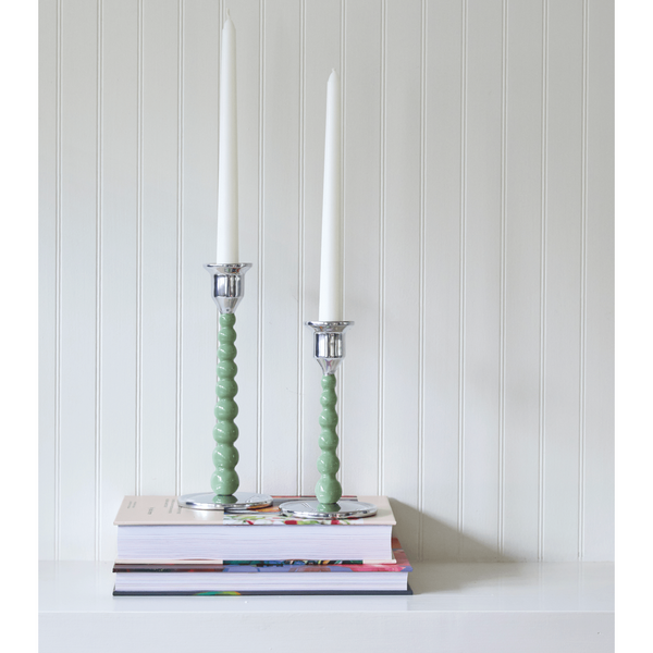Load image into Gallery viewer, Mariposa Pearled Small Green Candlestick Set
