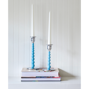 Mariposa Pearled Medium Aqua Candlestick Set