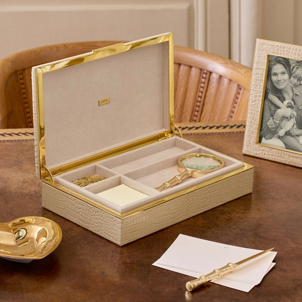 Load image into Gallery viewer, AERIN Classic Croc Leather Desk Box, Fawn
