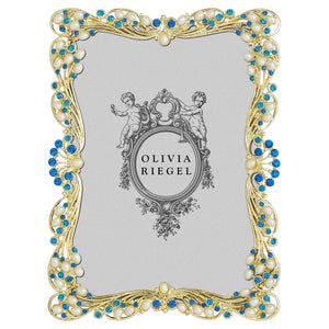 Olivia Riegel Gold Audrey 4" x 6" Frame with Capri Blue Stones & White Freshwater Pearls