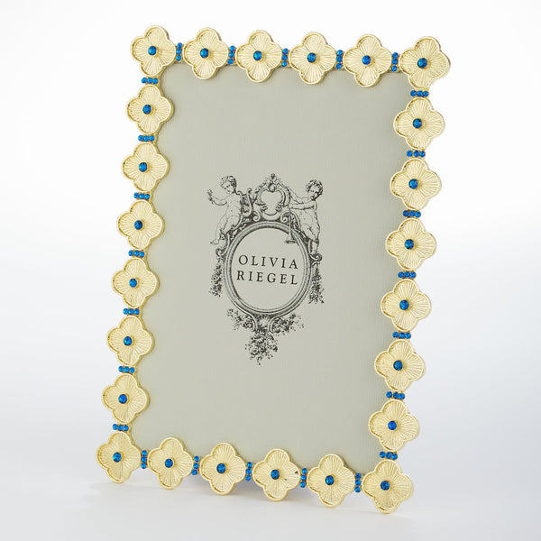 Load image into Gallery viewer, Olivia Riegel Gold Clover 5" x 7" Frame with Capri Blue Stones
