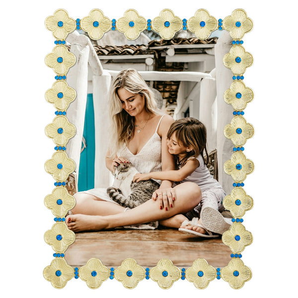 Load image into Gallery viewer, Olivia Riegel Gold Clover 5" x 7" Frame with Capri Blue Stones

