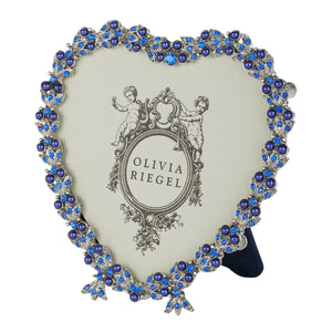 Olivia Riegel Silver Contessa Heart 3.5" Frame with Sapphire Stones and Blue Pearls