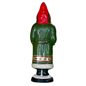 Vaillancourt Folk Art - Green Santa with Gold Wreath - Chalkware Figurine