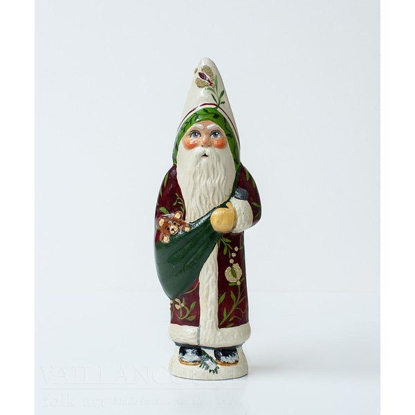 Load image into Gallery viewer, Vaillancourt Folk Art - Burgundy Brocade Santa - Chalkware Figurine
