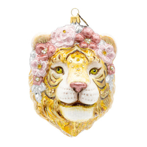Jay Strongwater Metallic Tiger With Flower Crown Ornament
