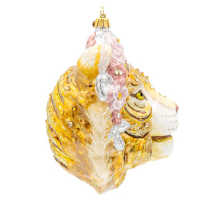 Jay Strongwater Metallic Tiger With Flower Crown Ornament