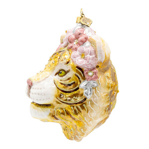 Jay Strongwater Metallic Tiger With Flower Crown Ornament