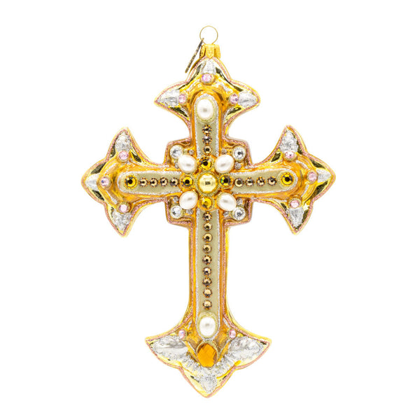 Load image into Gallery viewer, Jay Strongwater Metallic Bejeweled Cross Ornament
