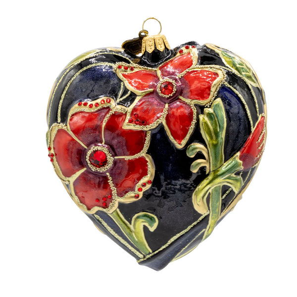 Load image into Gallery viewer, Jay Strongwater Dark Night Floral Heart Ornament
