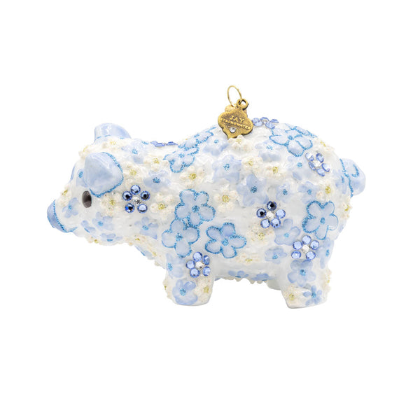 Load image into Gallery viewer, Jay Strongwater Blue Floral Piggy Ornament
