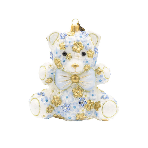 Load image into Gallery viewer, Jay Strongwater Blue Floral Teddy Ornament
