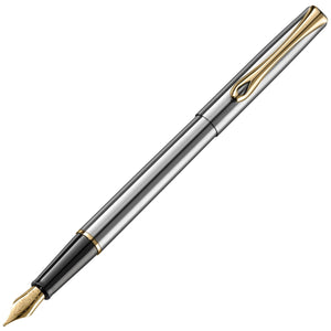Diplomat Traveller Stainless Steel with Gold Trim Fountain Pen