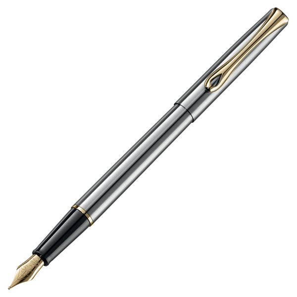 Load image into Gallery viewer, Diplomat Traveller Stainless Steel with Gold Trim Fountain Pen

