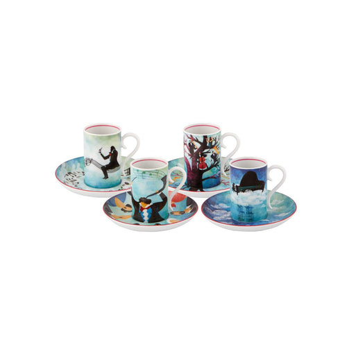 Vista Alegre Fur Beethoven - Set 4 Coffee cups & saucer