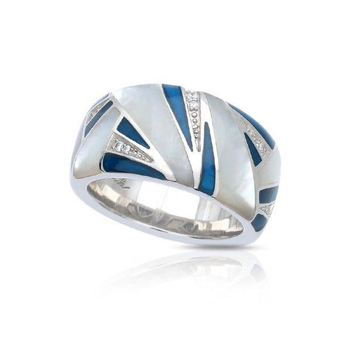 Belle Etoile Lumina Ring - White Mother-of-Pearl & Sea-Blue