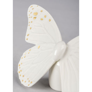 Lladro Butterfly Figurine - Golden Luster & White