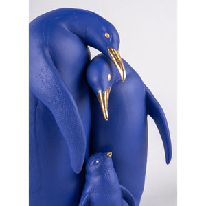 Lladro Penguin Family Sculpture - Limited Edition - Blue and Gold