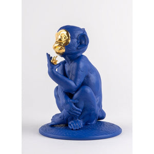 Lladro Little Monkey (Blue & Gold) Sculpture
