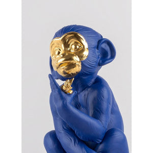 Lladro Little Monkey (Blue & Gold) Sculpture