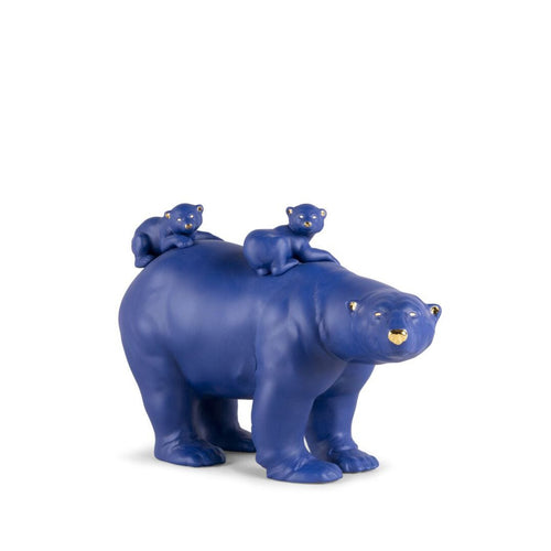Lladro Mummy Bear and Babies (Blue & Gold) Sculpture - Limited Edition