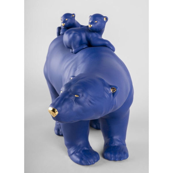 Load image into Gallery viewer, Lladro Mummy Bear and Babies (Blue &amp; Gold) Sculpture - Limited Edition
