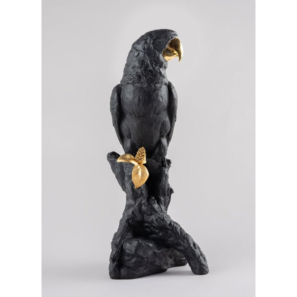 Load image into Gallery viewer, Lladro Macaw Bird Sculpture - Black &amp; Gold - Limited Edition
