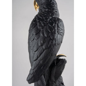 Lladro Macaw Bird Sculpture - Black & Gold - Limited Edition
