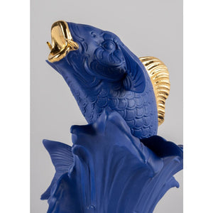 Lladro Koi Sculpture - Blue & Gold - Limited Edition
