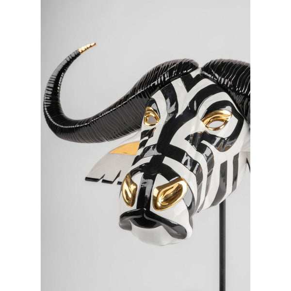 Load image into Gallery viewer, Lladro Buffalo mask (Black &amp; Gold) Sculpture

