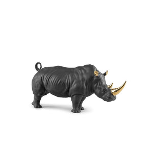 Lladro Rhino (Black & Gold) Sculpture - Limited Edition