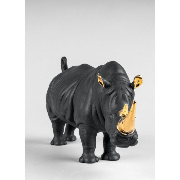 Load image into Gallery viewer, Lladro Rhino (Black &amp; Gold) Sculpture - Limited Edition
